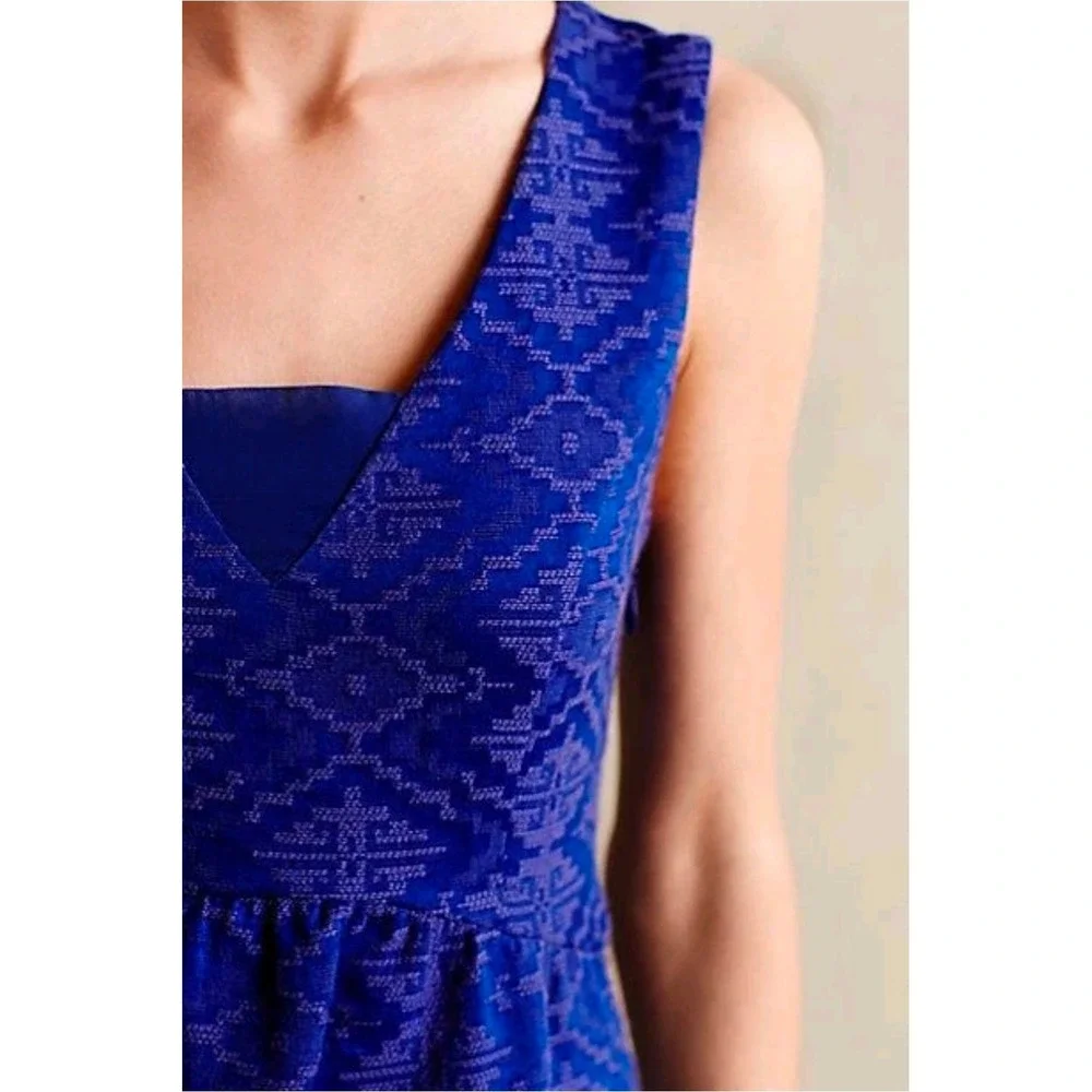 Anthropologie Maeve Averie Blue Jacquard Fit & Flare Sleeveless Dress Sz 2